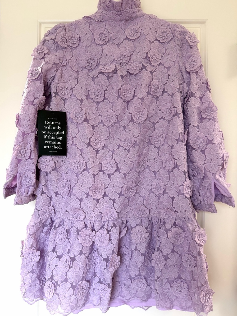 Tuckernuck Lilac Lace 3D Floral Mini Dress Puff Sleeve NWT XXS - Picture 3 of 6